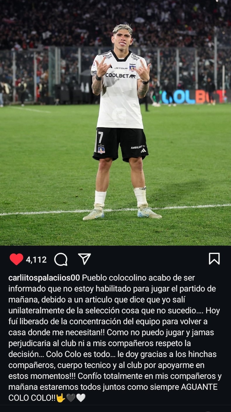 El mensaje de Carlos Palacios en su Instagram.