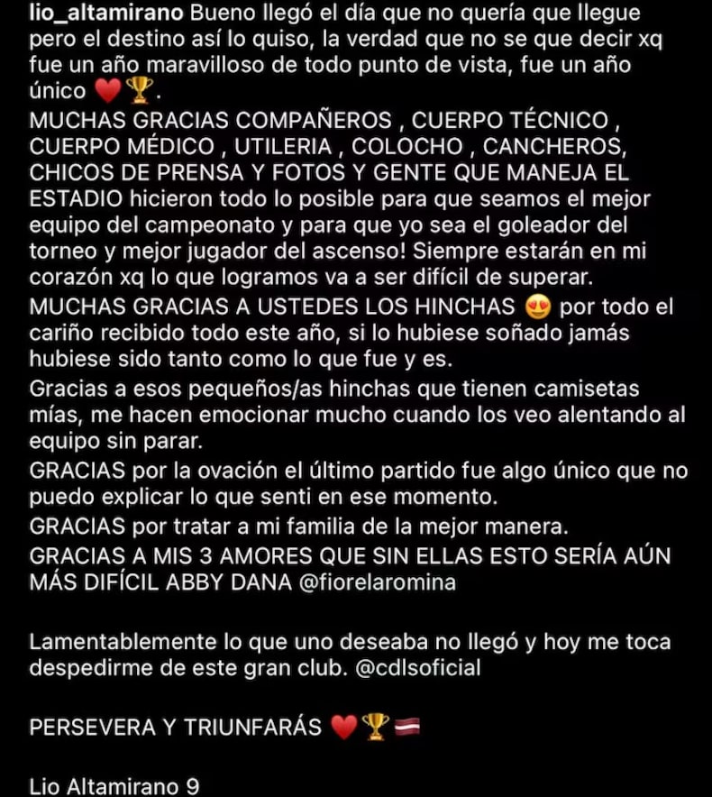 Mensaje de Altamirano para despedirse de Deportes La Serena.