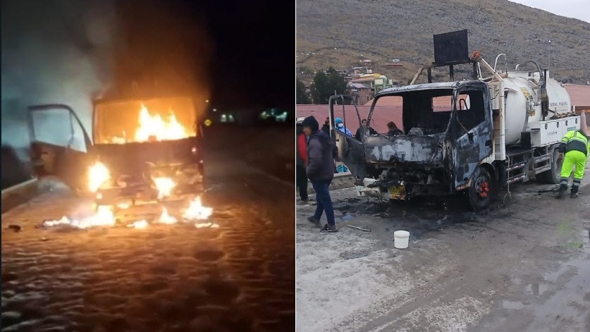 Apurímac: vehículo de bomberos que proporciona bambas durante la protesta