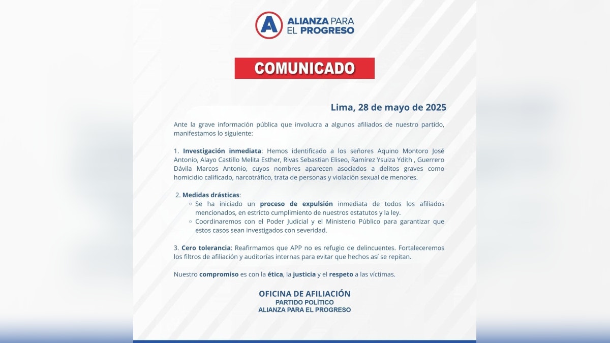 Declaración de la Alianza de la Asociación Política para el progreso.