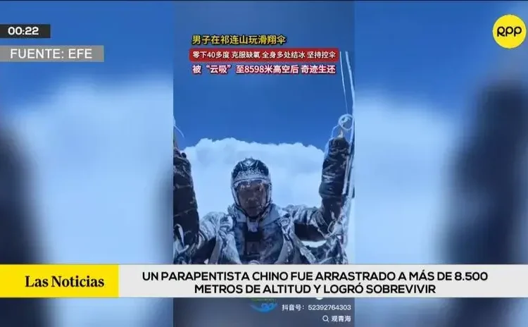 Un parapentista chino fue arrastrado a más de 8 500 metros de altitud y logró sobrevivir [VIDEO]