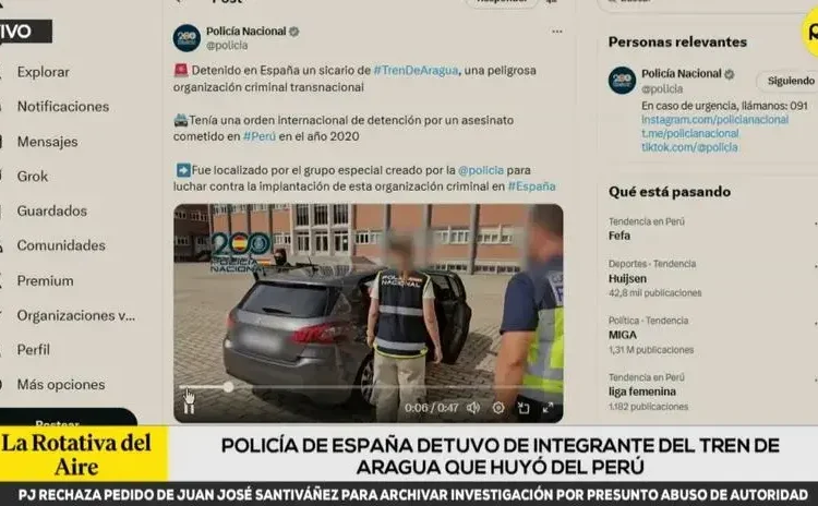 Presunto sicario del Tren de Aragua que era buscado por matar a un hombre en Perú fue detenido en España