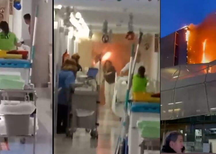 El dramático momento en que pacientes son rescatados de un incendio en un hospital en España